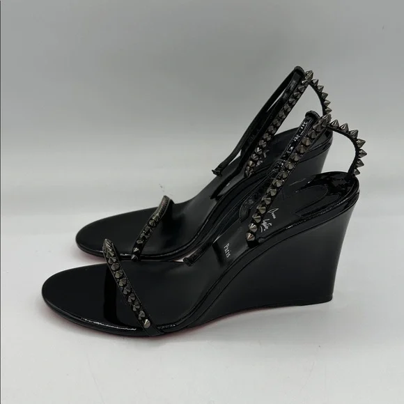 Christian Louboutin So Me 85 Black Leather Wedge Sandals Size 41 EU / 11 US NWOB - Picture 5 of 13